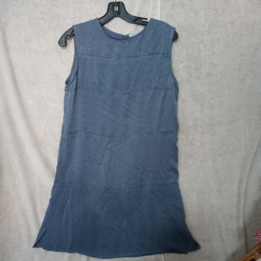 GEREN FORD Sz S Dress  Blue Sleeveless Textured 100% Silk Tunic slip  Tiered - Picture 2 of 8
